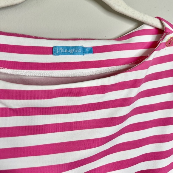 J. McLaughlin Wavesong Top White/Pink Bangle Stripe 3/4 Sleeve Size Small - Picture 3 of 4